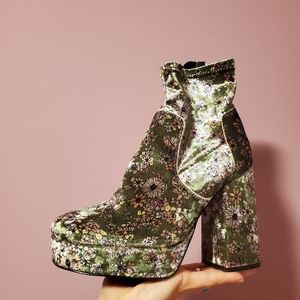 Free people velvet platform floral boots